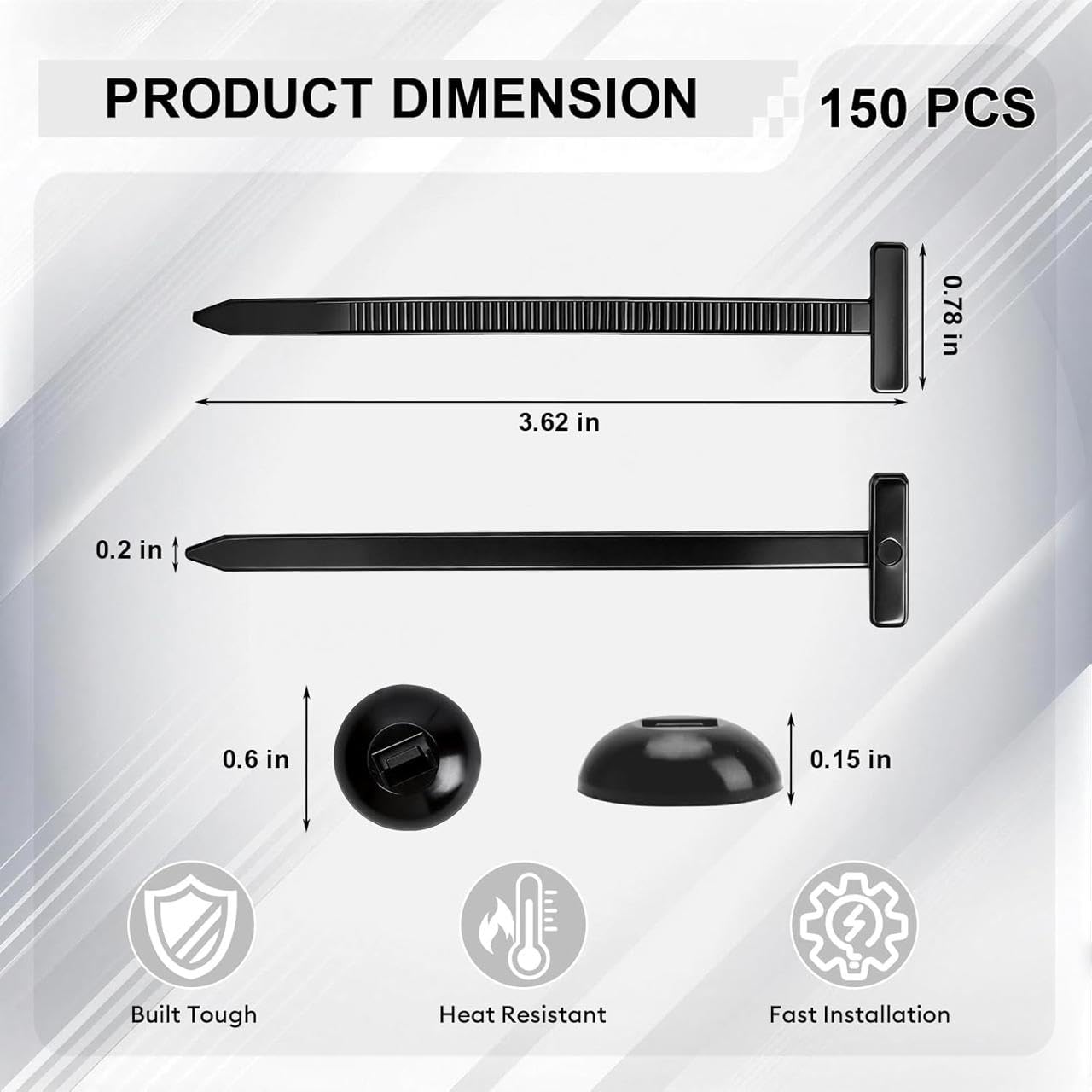 Universal Cable Tie Buckle for Cars, Heavy Duty Self-Locking UV Resistant Zip Ties with Push Pin Button