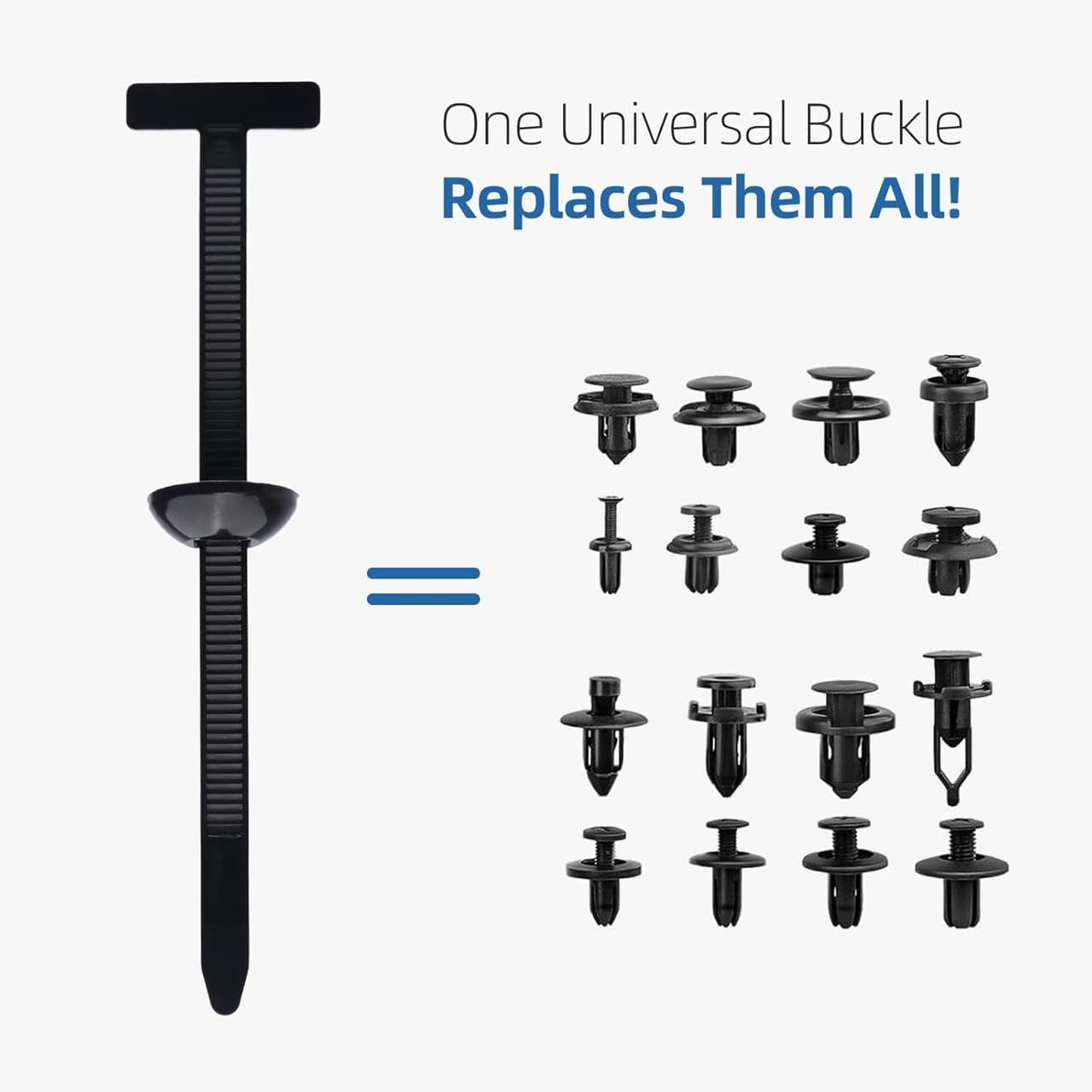 Universal Cable Tie Buckle for Cars, Heavy Duty Self-Locking UV Resistant Zip Ties with Push Pin Button
