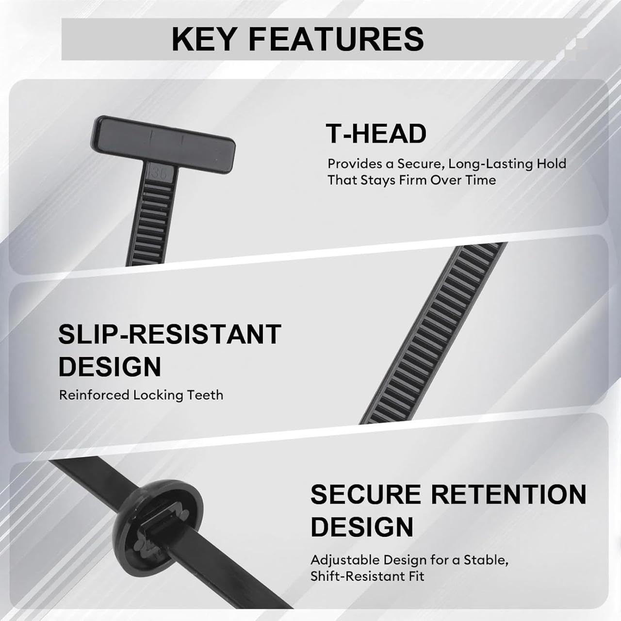 Universal Cable Tie Buckle for Cars, Heavy Duty Self-Locking UV Resistant Zip Ties with Push Pin Button