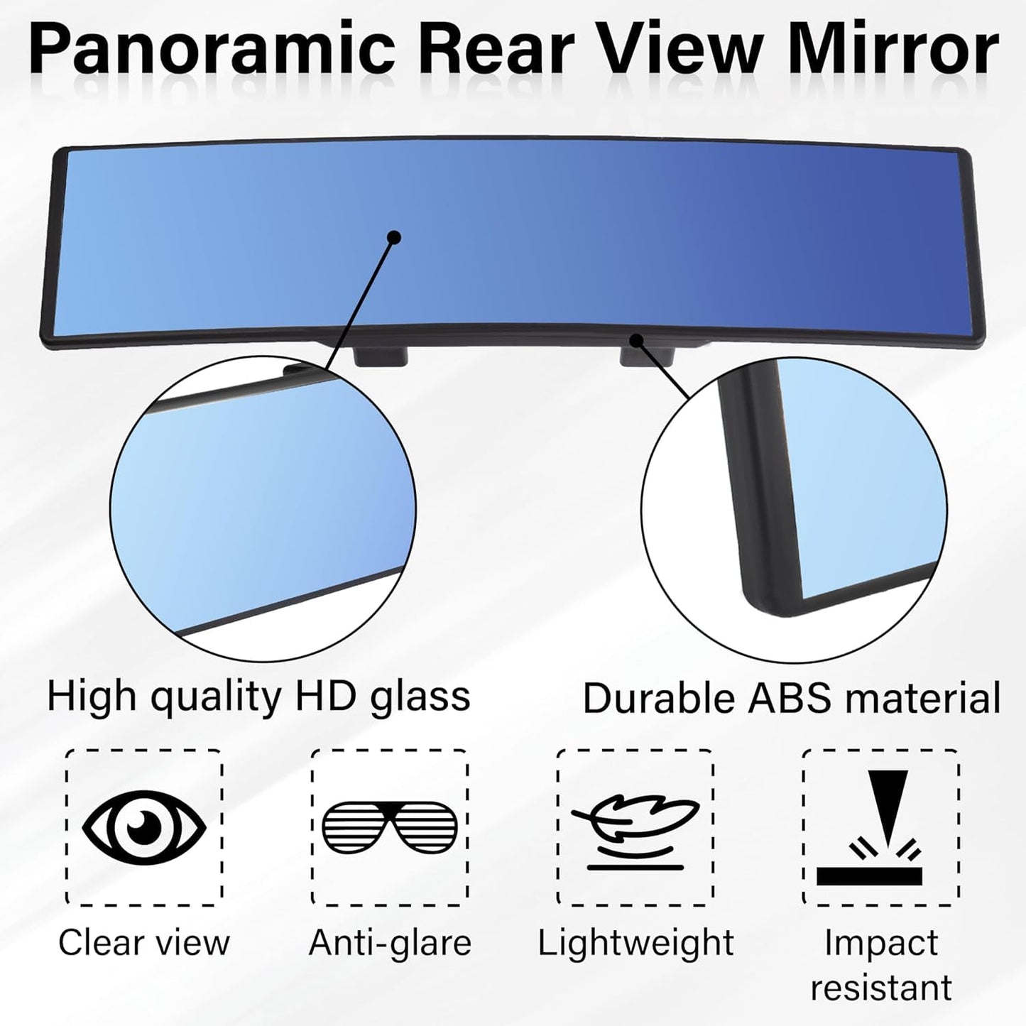Wide Angle Panoramic Rear View Mirror – Large Vision | Blind Spot Reduction | Safer Driving