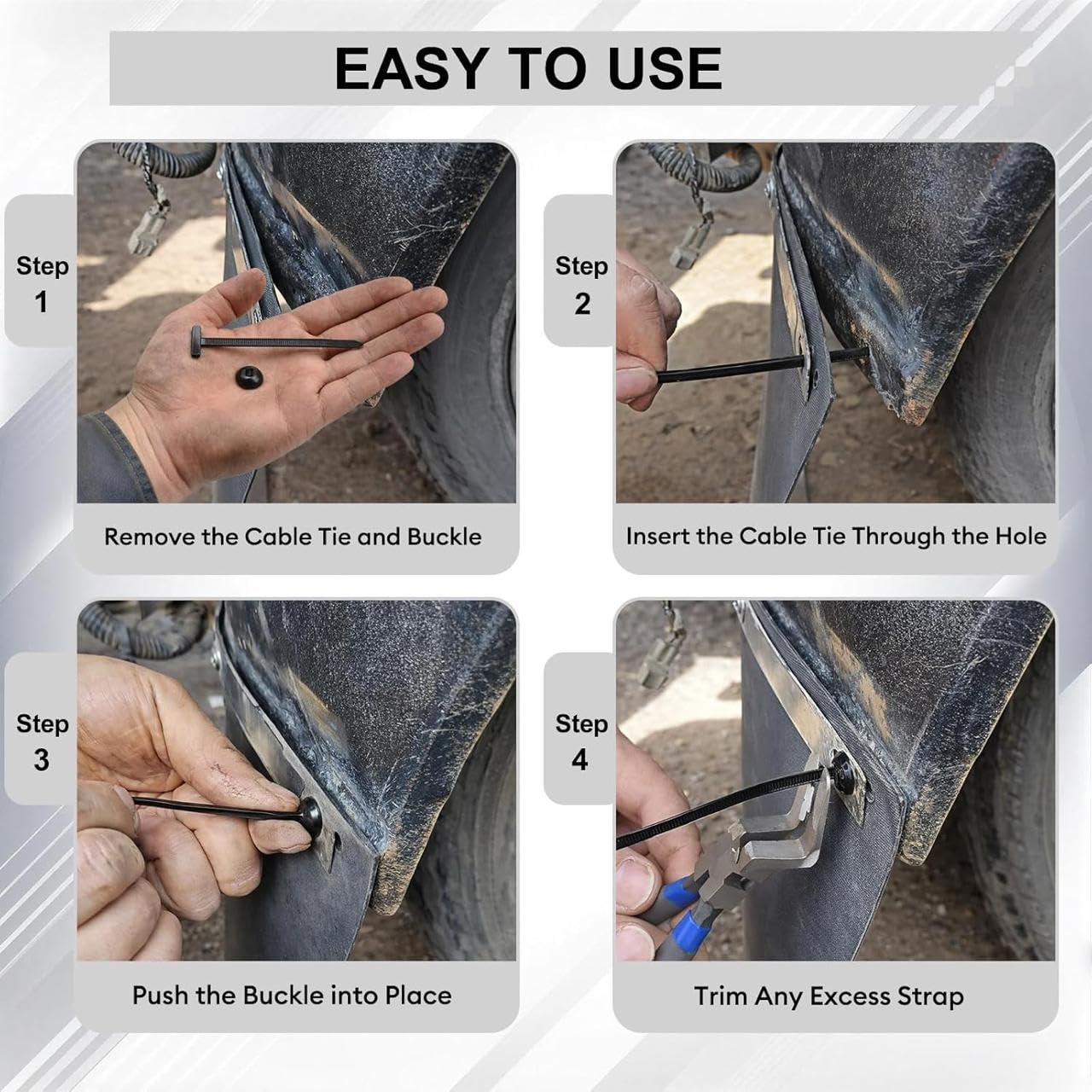 Universal Cable Tie Buckle for Cars, Heavy Duty Self-Locking UV Resistant Zip Ties with Push Pin Button