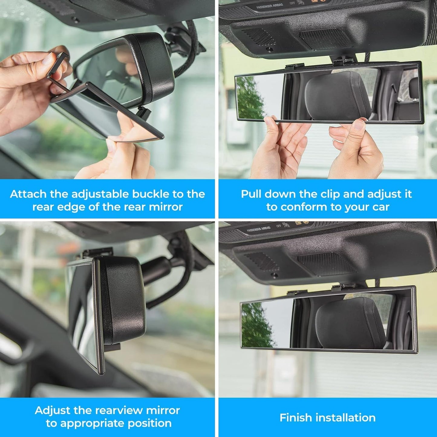 Wide Angle Panoramic Rear View Mirror – Large Vision | Blind Spot Reduction | Safer Driving