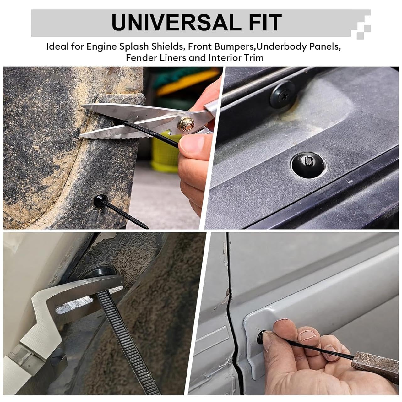 Universal Cable Tie Buckle for Cars, Heavy Duty Self-Locking UV Resistant Zip Ties with Push Pin Button