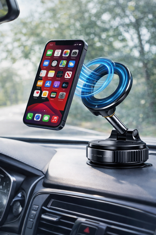 Magnetic Phone Holder – 360° Vacuum Suction Car Mount | Heavy-Duty Magnetic Phone Stand
