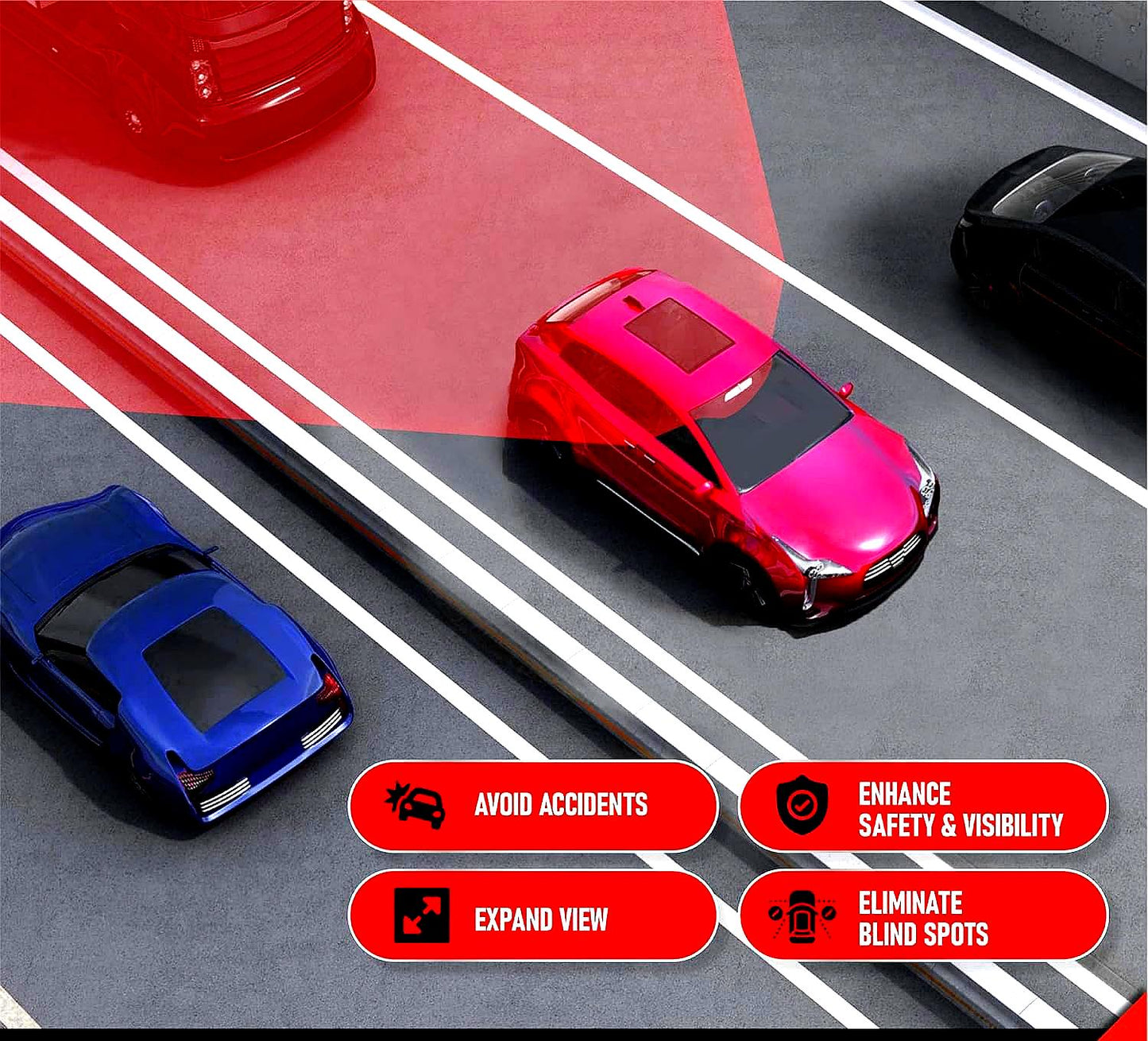 Wide Angle Panoramic Rear View Mirror – Large Vision | Blind Spot Reduction | Safer Driving
